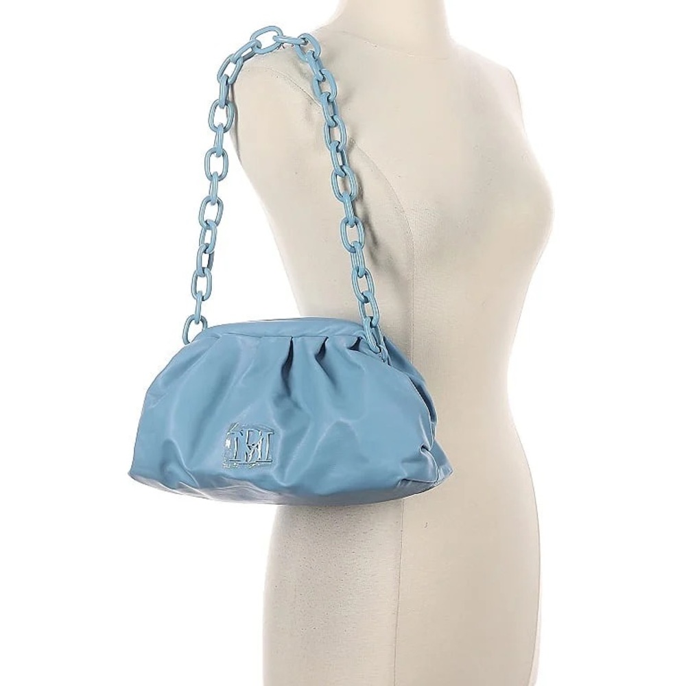 Badgley Mischka Blue Shoulder Bag with Ruched Design